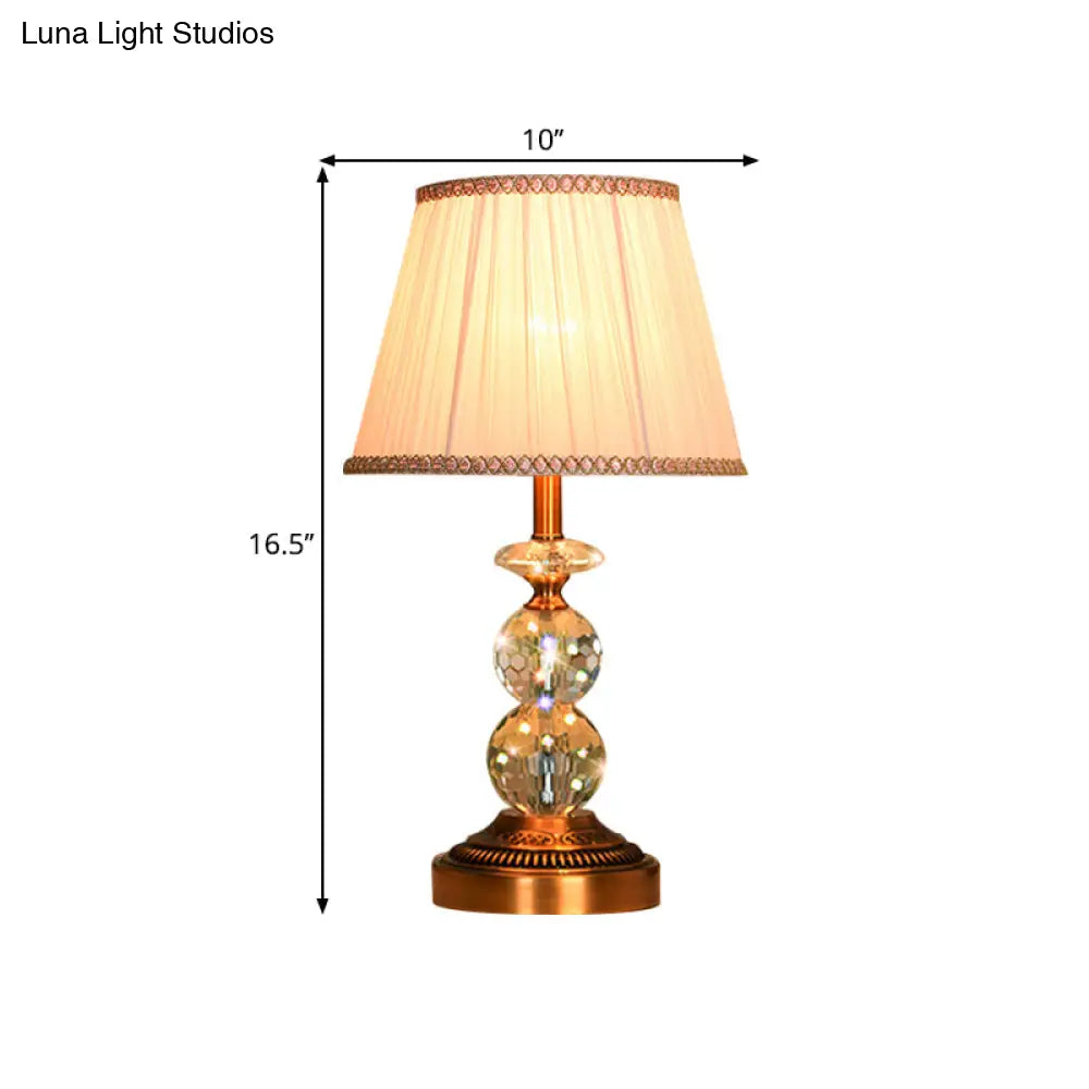 Pink Pleated Fabric Nightstand Lamp With Crystal Orbs: Traditional Design In Pink/White/Coffee Shade