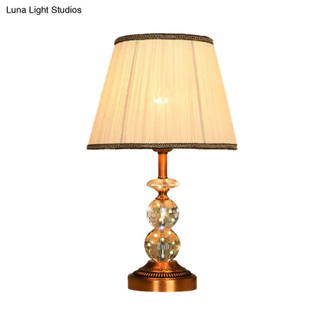 Pink Pleated Fabric Nightstand Lamp With Crystal Orbs: Traditional Design In Pink/White/Coffee Shade