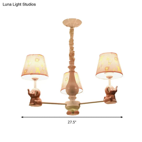 Pink Tapered Shade Elephant Metal Pendant Chandelier For Game Room