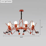 Playful Red Stick-Man Kids Room Chandelier Cartoon Metal Hanging Light Fixture