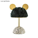 Plush Fabric Bear Table Lamp - Kids Style Pink/Dark Green/Light Pink Dome Terrazzo Base Nightstand