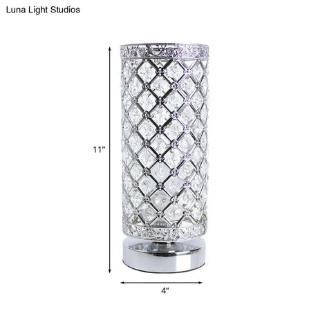 Polished Silver Table Lamp - Stylish Crystal Trellis Design With Single Bulb Modern Nightstand Light