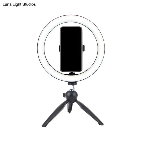 Portable Led Circle Makeup Phone Holder With Adjustable Tripod Stand In Sleek Black