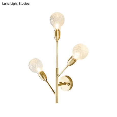 Post-Modern Brass Wall Sconce With Clear Lattice Glass And 3 Branch Lights