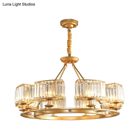 Post-Modern Crystal Prism Pendant Chandelier With Gold Finish For Living Room