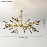 Post-Modern Metal Starburst Chandelier With Glass Shade For Living Room Ceiling