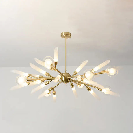 Post-Modern Metal Starburst Chandelier With Glass Shade For Living Room Ceiling 32 / Gold