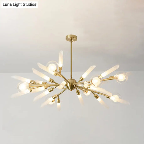 Post-Modern Metal Starburst Chandelier With Glass Shade For Living Room Ceiling
