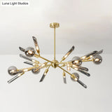 Post-Modern Metal Starburst Chandelier With Glass Shade For Living Room Ceiling