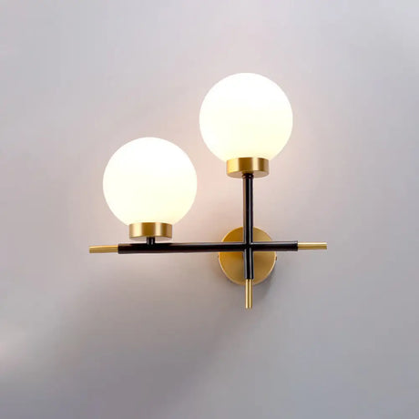 Post-Modern White Glass Sphere Wall Sconce With Brass Finish - 1/2 Bulbs 2 / Left