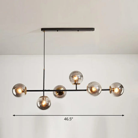 Postmodern 6-Light Island Lamp With Glass Ball Shades For Dining Rooms Grey