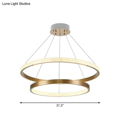 Postmodern Aluminum Led Chandelier With Gold Finish - 2/3 Tiered Hoop Pendant Light