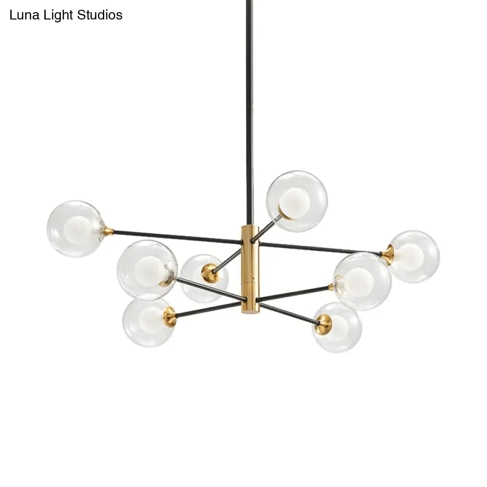 Postmodern Black & Gold Chandelier - 6/8 Lights Branch Design Clear Glass Shades