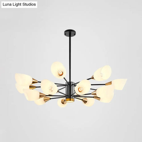 Postmodern Black/Gold Chandelier With Tulip White Glass Shade - 6/10/16 Bulbs For Living Room