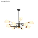 Postmodern Black/Gold Chandelier With Tulip White Glass Shade - 6/10/16 Bulbs For Living Room