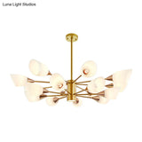 Postmodern Black/Gold Chandelier With Tulip White Glass Shade - 6/10/16 Bulbs For Living Room