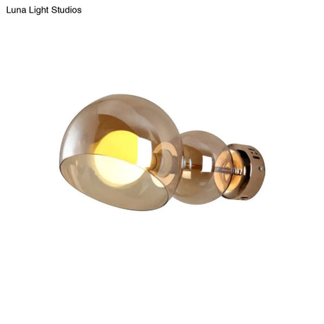 Postmodern Brass Wall Sconce Light With Clear/Amber Glass Shade