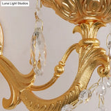 Postmodern Brass Wall Sconce With Crystal Drip Accent - Candelabra Style 1/2 Head Design For Living