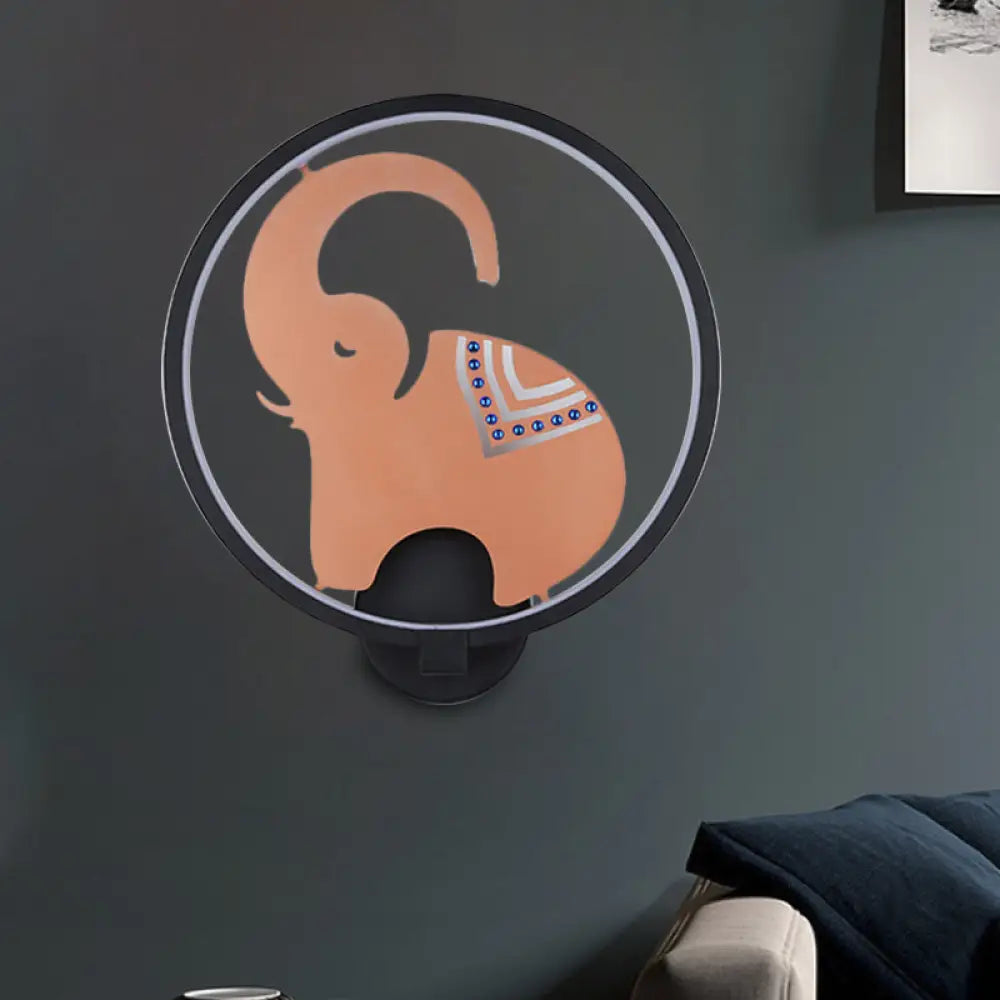 Postmodern Circular Metallic Mural Lamp: Led Elephant Wall Lighting Fixture In