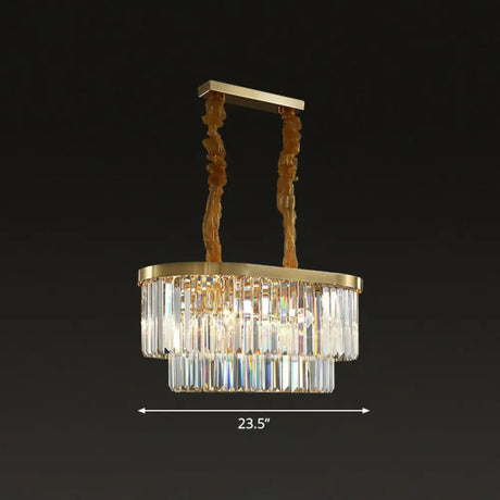 Postmodern Clear Crystal Rod Pendant Light For Dining Room In Brass Finish / 23.5