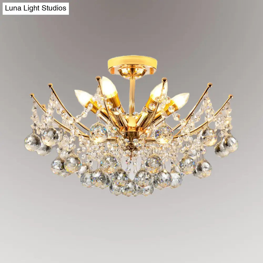 Postmodern Crystal Ball Ceiling Light Fixture - Chrome/Clear/Cognac 4 Lights Semi Flush Mount