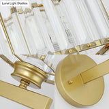Postmodern Crystal Block Wall Sconce With Brass/Black Backplate For Bedroom