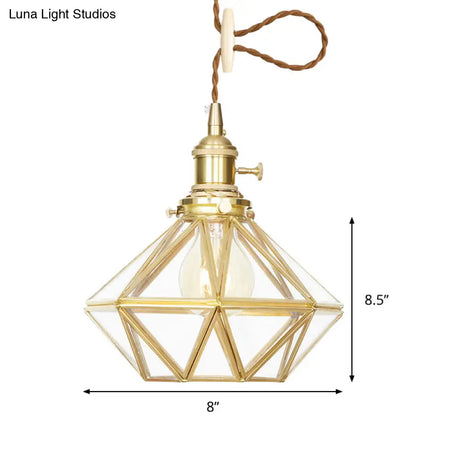 Postmodern Diamond Pendant Light With Brass Finish And Adjustable Rope