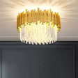 Postmodern Drum Ceiling Light: K9 Crystal Bedroom Chandelier In Gold / 21.5’