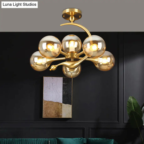 Postmodern Glass Chandelier With Brass Finish Ideal For Living Room – Stylish Suspension Lamp