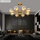 Postmodern Glass Chandelier With Brass Finish Ideal For Living Room – Stylish Suspension Lamp