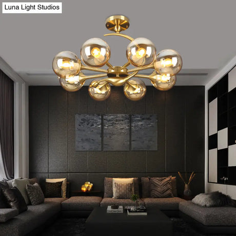 Postmodern Glass Chandelier With Brass Finish Ideal For Living Room – Stylish Suspension Lamp
