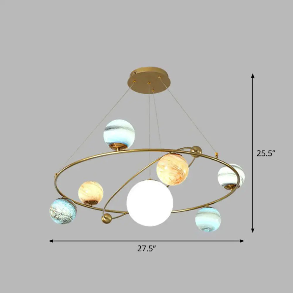 Postmodern Glass Planet Hanging Lamp With Brass Finish Ideal For Living Room 7 / Blue