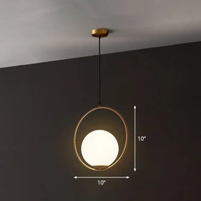Postmodern Globe Hanging Lamp Kit - White Glass 1-Head Gold Pendant Light For Restaurants / 10’