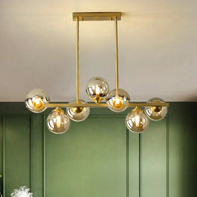 Postmodern Gold Finish Amber Glass Ball Island Hanging Lamp For Table Illumination 7 /