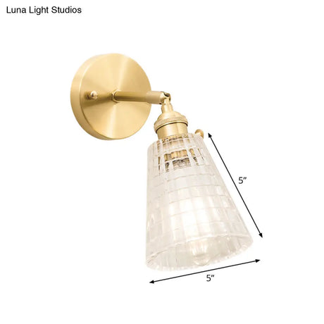 Postmodern Gold Wall Light With Clear Ribbed Glass - Conical Design Rotating Feature 1 Kit