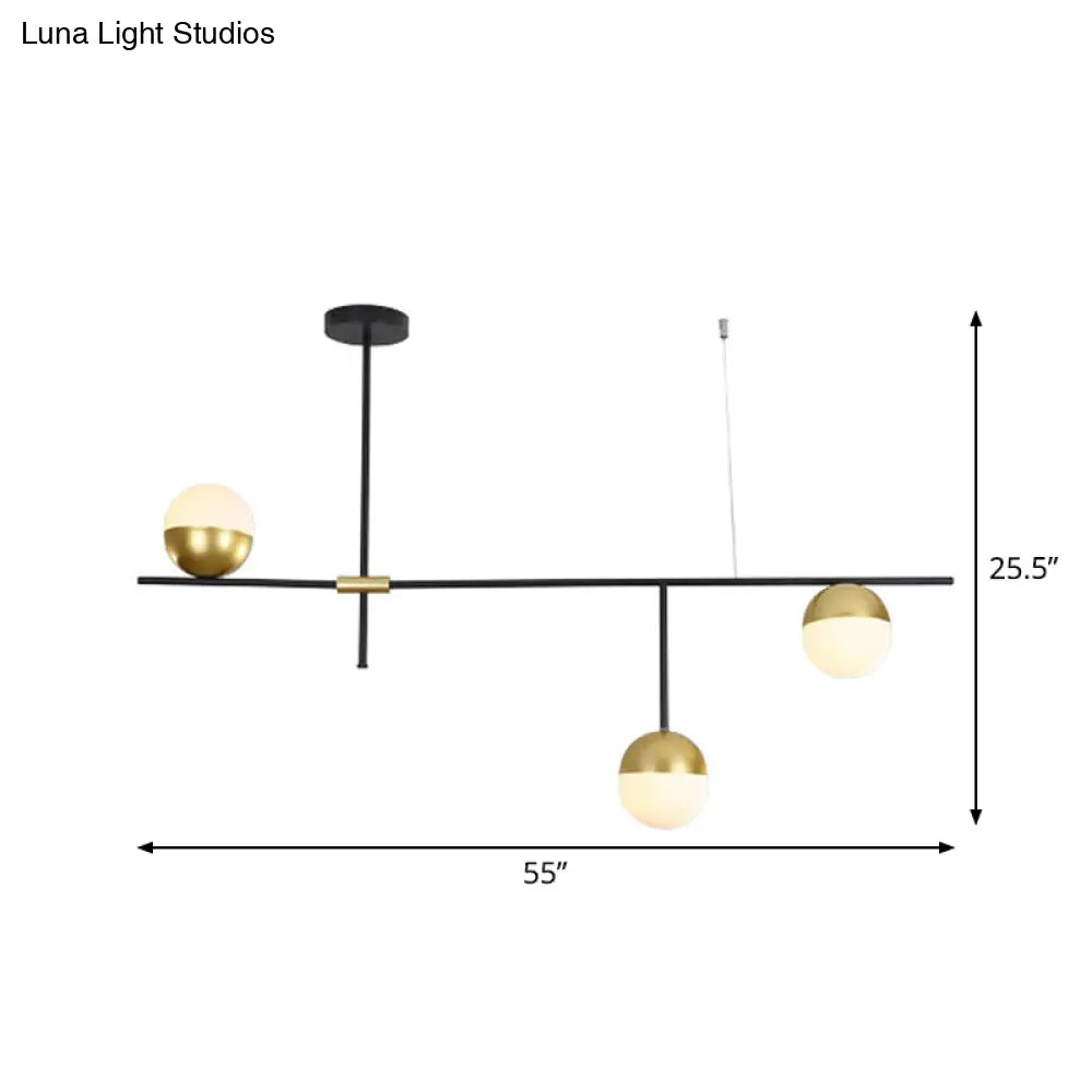 Postmodern Hanging Chandelier With Cream Ball Glass Shade - Black/Gold Finish 1/3-Tier 3/9 Bulbs