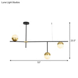 Postmodern Hanging Chandelier With Cream Ball Glass Shade - Black/Gold Finish 1/3-Tier 3/9 Bulbs