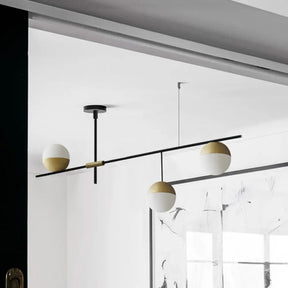 Postmodern Hanging Chandelier With Cream Ball Glass Shade - Black/Gold Finish 1/3-Tier 3/9 Bulbs 3