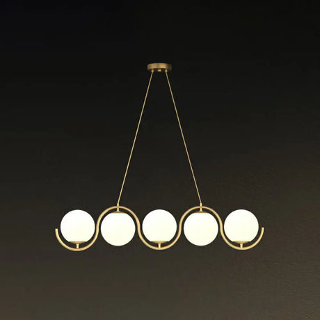 Postmodern Island Light Fixture: Wavy Metallic Hanging Lamp With Glass Shade 5 / Gold Milk White