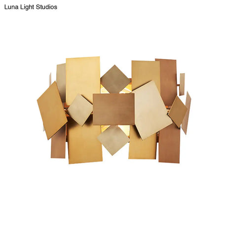 Postmodern Metal Stacked Panel Sconce Light Fixture - 1 Gold Finish Wall Lamp For Living Room