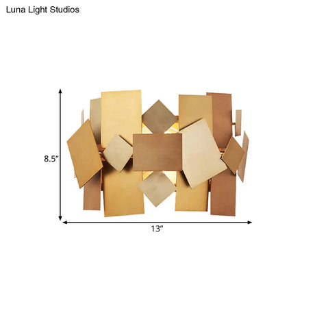 Postmodern Metal Stacked Panel Sconce Light Fixture - 1 Gold Finish Wall Lamp For Living Room