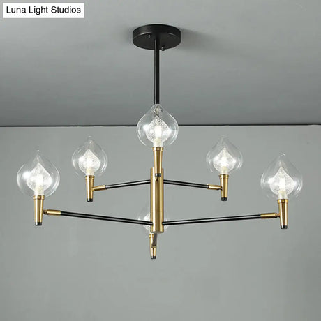 Postmodern Raindrop Chandelier: Clear And Seedy Glass Bedroom Drop Lamp With Branching Arm