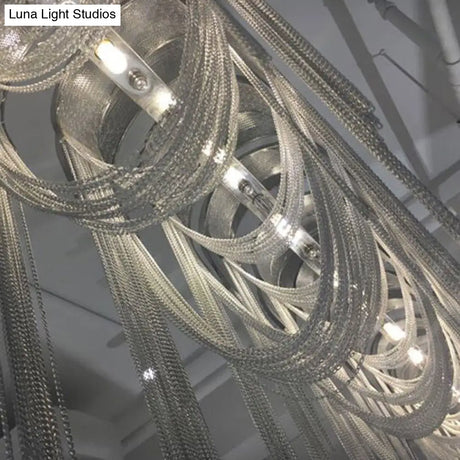 Postmodern Silver Lobby Chandelier: Arch Aluminum Chain 12-Bulb Suspension Light