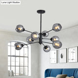 Postmodern Smoke Grey Glass Ball Chandelier Pendant Light - 9 Heads Black Ceiling Fixture