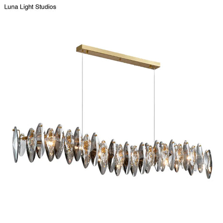 Postmodern Smoke Grey Glass Leaf Suspension Lamp Gold Restaurant Island Light