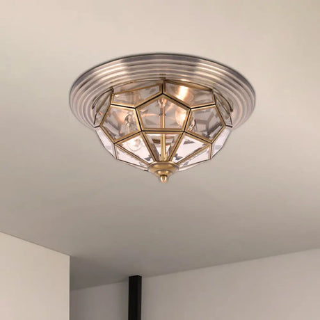 Prism Bedroom Flush Mount Light Clear Beveled Glass Brass Finish 14’/18’ 2/3 Bulbs / 14’