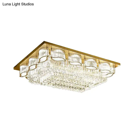 Prismatic Crystal Led Flush Mount Ceiling Light In Modern Rectangular Design - Gold