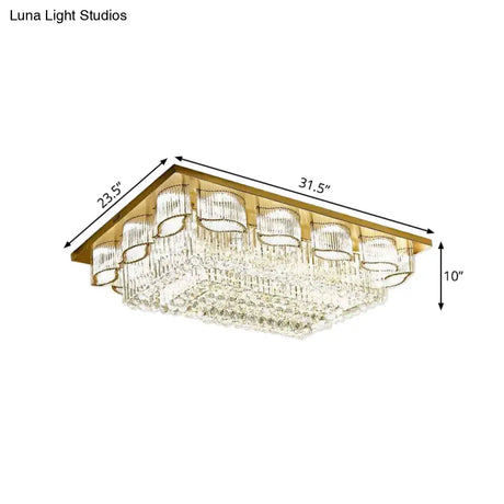 Prismatic Crystal Led Flush Mount Ceiling Light In Modern Rectangular Design - Gold