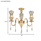 Prismatic Crystal Pendant Chandelier - Modern Gold 3-Head Lighting Fixture For Living Room