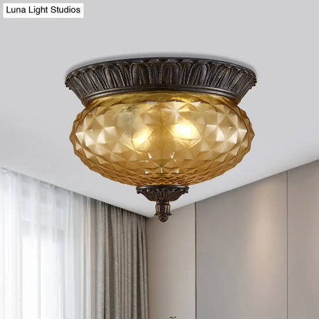 Prismatic Glass Black Flush Mount Lamp With Urn - Shaped And Teardrop Design - 8’/12.5’ Width 2